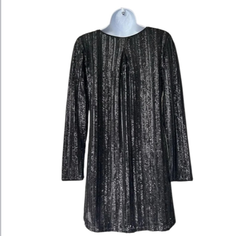 Dress The Population black sequin mini shift dress long sleeve Size S - Picture 5 of 10